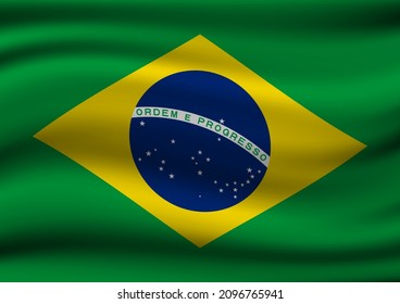 Vector wavy flag of Brazil.