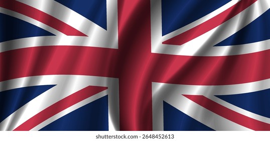 Vector wavy flag of Great Britain. England banner. Symbol of United Kingdom. Curved Union Jack