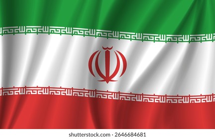 Vector wavy flag of Islamic Republic of Iran. Iranian banner
