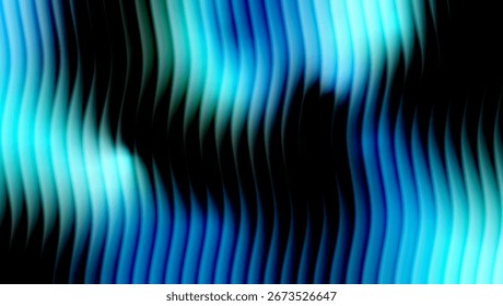 Vector wavy glass texture. Abstract blue and turquoise ribbed pattern with soft gradients. Modern blurred background for creative designs.