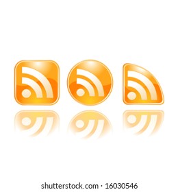 Vector Wavy Glow RSS Set of 3 Icons with Reflection