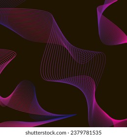 Vector wavy line in bright pink and purple colour on black background. Dynamic gradient of neon colours. Concept for business, advertising, technology, science, music.