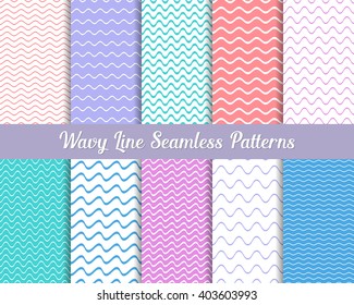 Vector wavy line seamless patterns pastel vintage collection