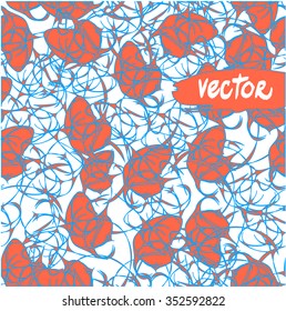 Vector wavy lines abstract ornament. Curve blue lines with orange spots.
