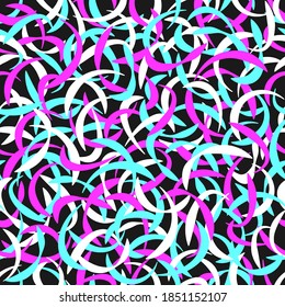 Vector of wavy lines, colorful print for girls and boys, abstract seamless pattern. Neon curves background texture