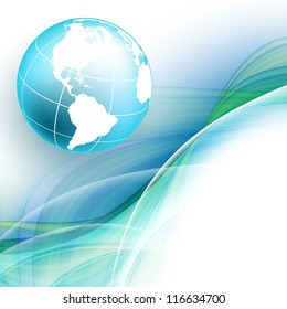 vector wavy lines with copy space and globe. eps10