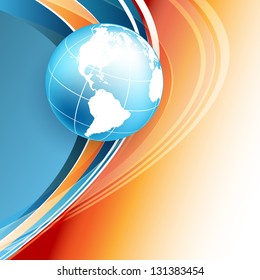 vector wavy lines with copy space and globe. eps10