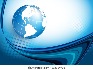 vector wavy lines with copy space and globe. eps10