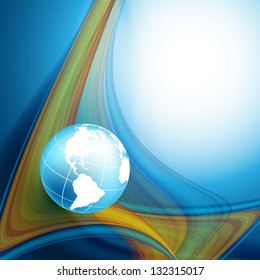 vector wavy lines with copy space and globe. eps10