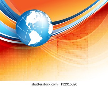 vector wavy lines with copy space and globe. eps10