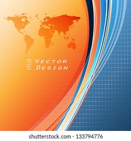 vector wavy lines with copy space and world map. eps10