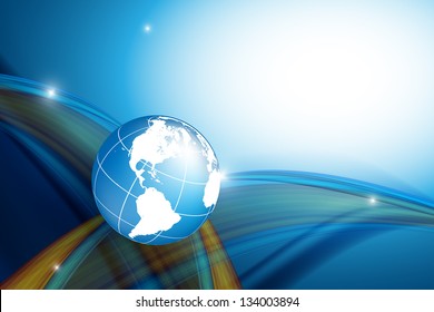 vector wavy lines with copy space and globe. eps10