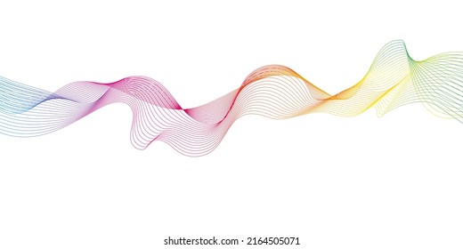 Vector wavy lines flowing dynamic rainbow color isolated on white background. Creative design template for concept of AI technology, digital, communication, science, music