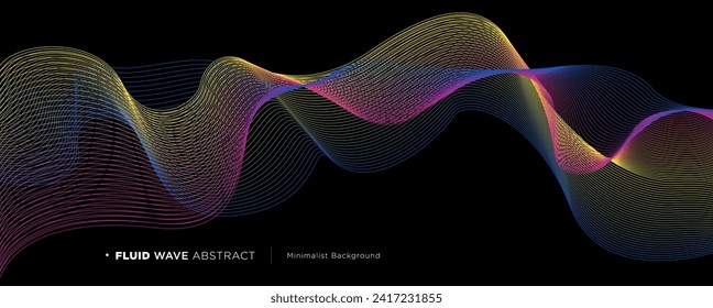 Vector wavy lines flowing dynamic colorful gradient light isolated on black background for the concept of technology, digital, communication, science, music, artificial intelligent