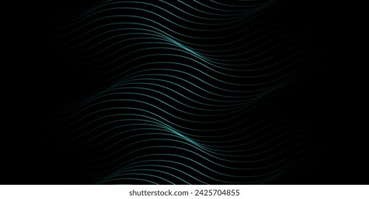 Vector wavy lines form a smooth curve, smooth dynamic blue gradient light isolated on black background for the concept of technology, digital technology, communication, science, music.