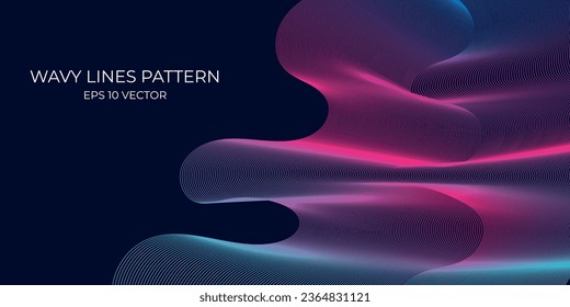 Vector wavy lines pattern smooth curve flowing dynamic blue green gradient light isolated on navy background. Concept for technology, digital, communication, science, music.