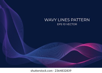 Vector wavy lines pattern smooth curve flowing dynamic blue green gradient light isolated on navy background. Concept for technology, digital, communication, science, music.