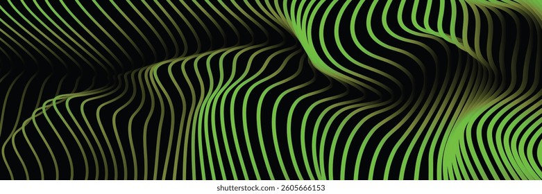 Vector wavy lines pattern smooth curve flowing dynamic purple gradient light isolated on black background for technology, digital, communication, science, music concept.