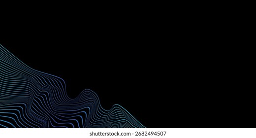 Padrão de linhas onduladas vetoriais curva suave fluindo luz gradiente azul verde dinâmica isolada no plano de fundo preto para o conceito de tecnologia