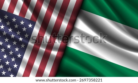 Vector wavy national flags of United States of America and Federal Republic of Nigeria. Relations between countries. American and Nigerian. Political and economic banner