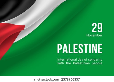 Bandera de Palestina ondulada y realista en un fondo verde con texto