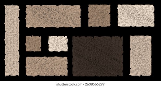 Vector wavy rectangles with grain texture, irregular colorful text boxes. Crayon drawn squares and rectangles with wavy rough edges. Organic grunge text boxes, geometric shapes or empty speech bubbles