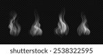 Vector wavy steam, haze, fog on water, bbq, hot drinks, food. White smoke, smog isolated on transparent background