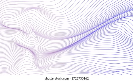 Vector wavy striped abstract background. Purple abstract shapes from lines on white. 3D effect. Modern template for presentation, brochures, banners. Copy space, space for text. Title slide.
