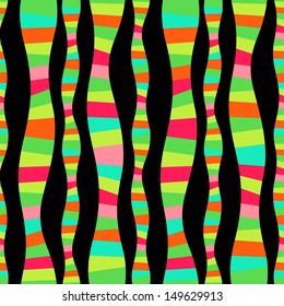 Vector wavy stripes. Mosaic seamless abstract wave background. Colorful abstract hand-drawn pattern, waves background. Serpentine stripe backdrop, path. Striped background. Geometric. Bright backdrop.