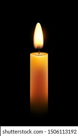 Vector wax candle flame isolated light background, realistic candlelight.