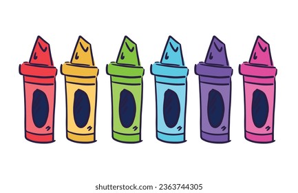 Vector wax colorful crayons isolated on white.