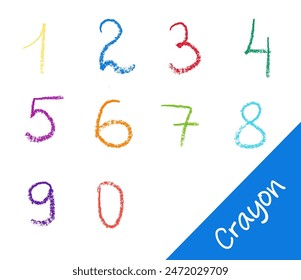 Vector wax crayon numbers in doodle drawn scribble texture style. Editable color letters in childish style for school and other designs