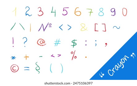 Vector wax crayon numbers in doodle drawn scribble texture style. Editable color letters in childish style for school and other designs