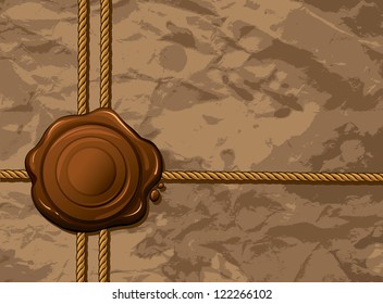 Vector wax seal with laces on a brown grunge paper background