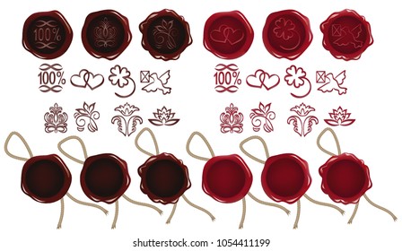 Vector. The wax seal for letters, scrolls, set with different signs, to Seal the letter is beautiful in a retro style . Mesh, realistic illustration