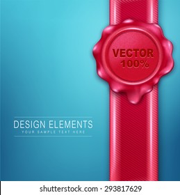 vector wax seal with red  ribbon on a blue background