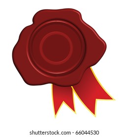 Vector wax seal with red ribbon isolated over white background