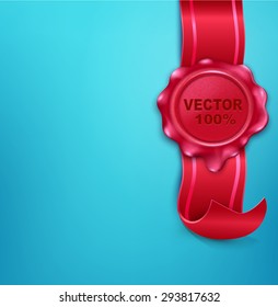 vector wax seal with a ribbon on a blue background
