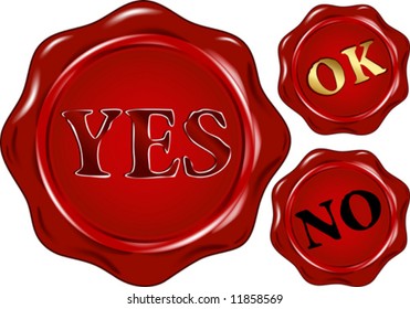vector wax seal with text:  YES  NO  OK