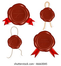 Vector. Wax seals with rope and red ribbons.