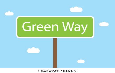 Vector waymark. Green way. Road sign.