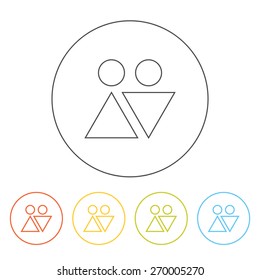 Vector WC icon. Pictogram of man and woman. Concept illustration for relationship, partnership, WC room.