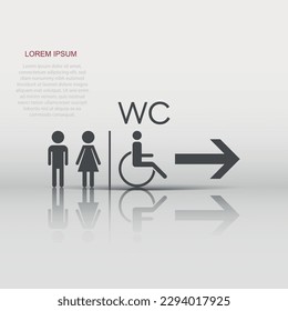 Vector WC, toilet icon in flat style. Men and women restroom sign illustration pictogram. WC business  concept.