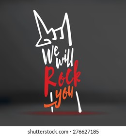 Vector : We will rock you word with hand doodle shape on black studio background,Music concept