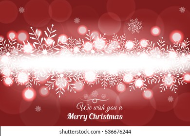 Vector We wish you a Merry Christmas abstract red background with lights and snowflakes in the center.