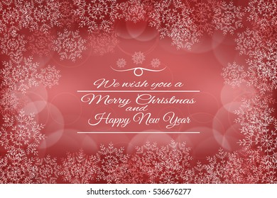 Vector We wish you a Merry Christmas and Happy New Year abstract red background with snowflakes.