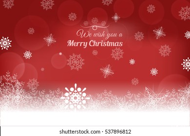 Vector We wish you a Merry Christmas abstract red background with snowflakes and lights.