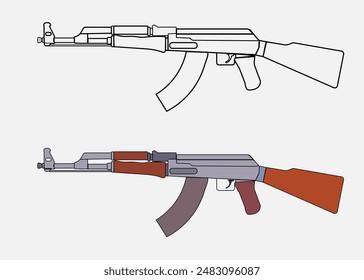 Vector weapon Ak-47, Black and white, color, vector illustration, 10EPS