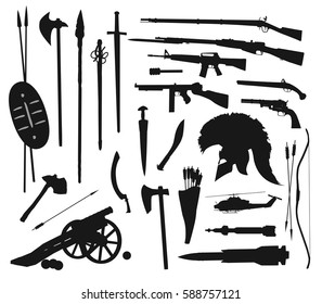 Vector weapons collection. Cold steel, firearms. Ancient and modern