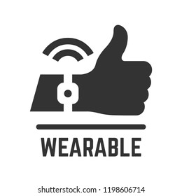 Vector wearable flat isolated icon of hand with smart watch on a wrist silhouette wearables sign.